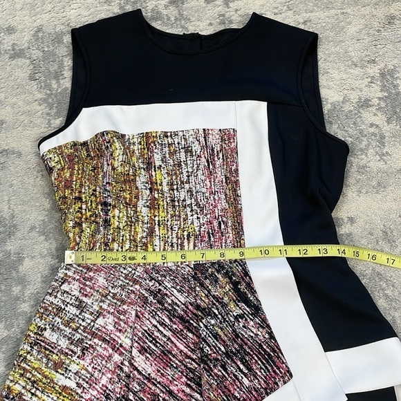 BCBGMaxAzria Alessandra Peplum Abstract Mini Dress Black Multi Sleeveless Sz 8 - Picture 9 of 16